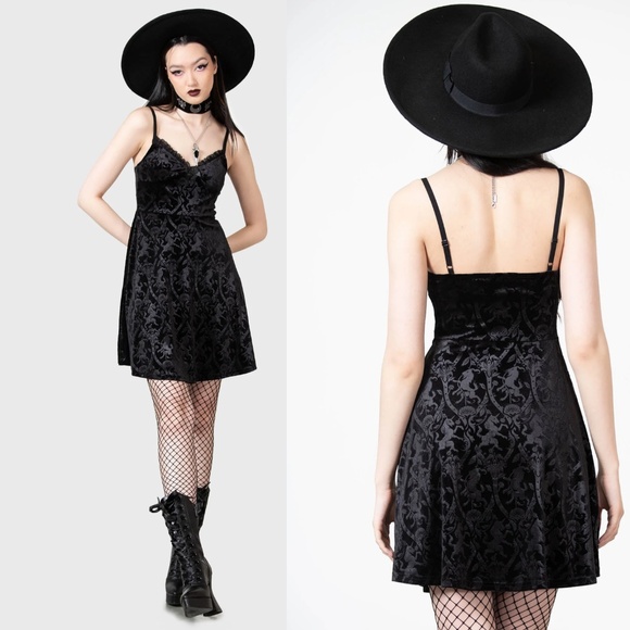 Killstar Black Velvet Mini Dress - Picture 1 of 9